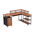 **Technische titel in het Nederlands:** Hoekbureau met metalen frame en houten afwerking, inclusief opbergruimte