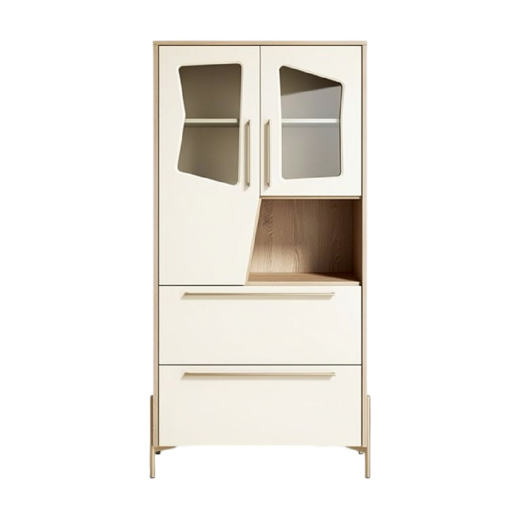 **Technische titel in het Nederlands:** **Moderne kast met glazen deurtjes en lades**