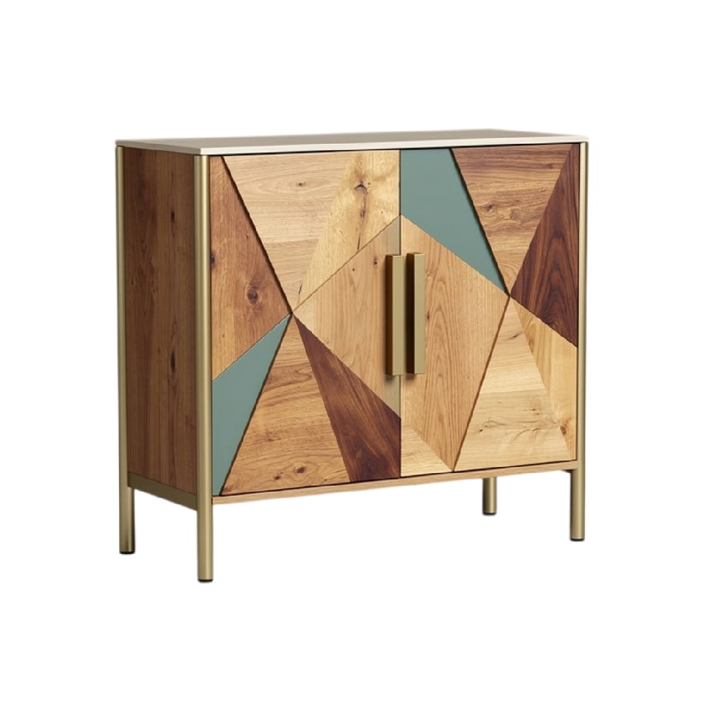 **Technisch Titel in het Nederlands:** **Geometrisch Houten Kast met Metaalaccenten**