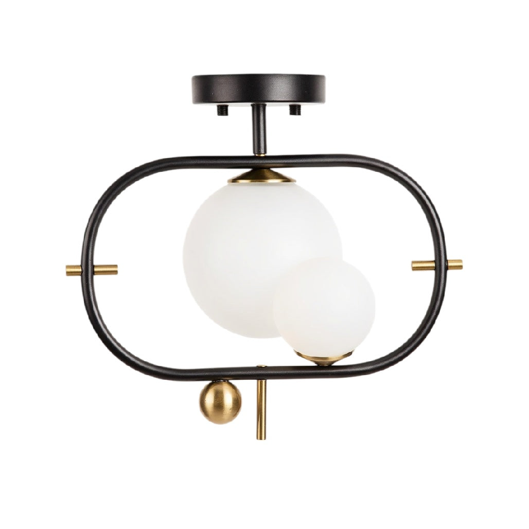 **Moderne Plafondlamp met Glazen Bollen en Sledeframe**